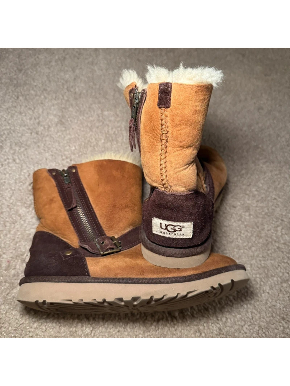 UGG Shearling Lined Suede Ankle Boots Chestnut Blaise Zipper Size US 4
